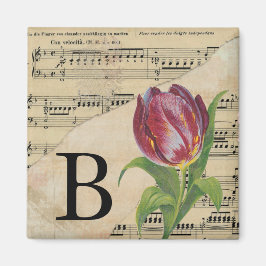 Íman Papel de Música de Tulipa Roxa Monograma Inicial B