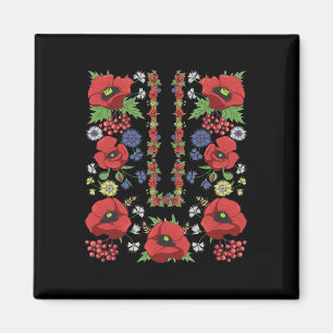 Íman Papoulas Vermelhas Camisa Ucrânia Floral Ucraniano