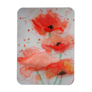 Íman Papoulas Vermelhas Vibrantes Aquarela Floral de An