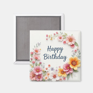 Íman Parabéns Aniversário Elegante Coroa Floral