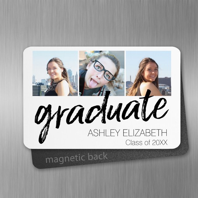 Íman Parabéns Mais velho 3 Foto para Graduação (Personalized fridge magnet - add photos and text)
