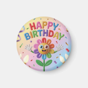 Íman Parabéns Saudação Feliz Colorida 3D com Flor