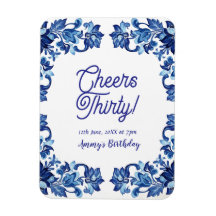 Parabéns trinta aniversário azul real floral borda