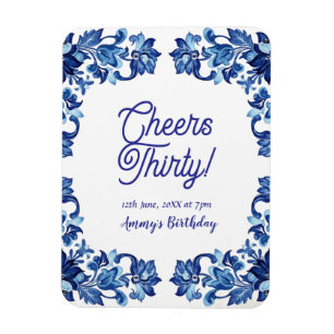 Íman Parabéns trinta aniversário azul real floral borda