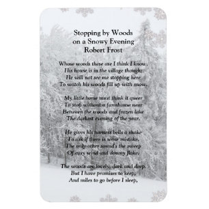 Íman Parando por Woods Snowy Noite, Robert Frost Poem