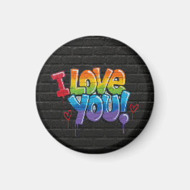 Íman Parede de Tijolo Preto com Grafite “Eu Te Amo!”