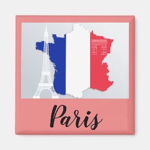 Íman Paris França Flag Map Eiffel Tower