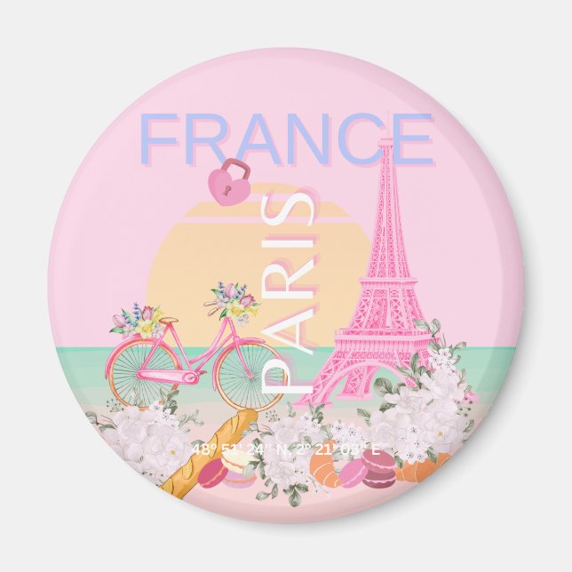 Íman Paris, França, Viagem, Arte, Papoila, Pastel, Rosa (Frente)