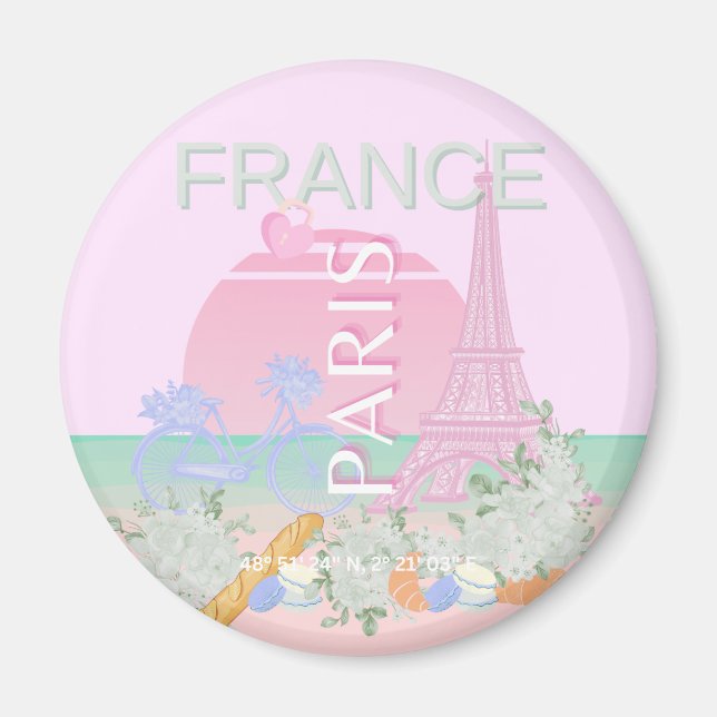 Íman Paris, França, Viagem, Arte, Papoila, Pastel, Rosa (Frente)