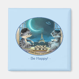 Íman Paris no Night Square Magnet 2 polegadas - Feliz