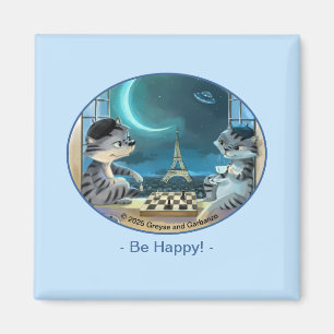 Íman Paris no Night Square Magnet 2 polegadas - Feliz