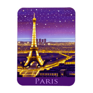 Íman Paris sob um céu estrelado roxo