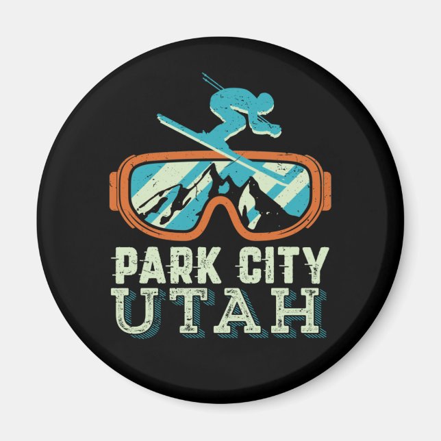 Íman Park City Utah Retro Skining Snowboard (Frente)
