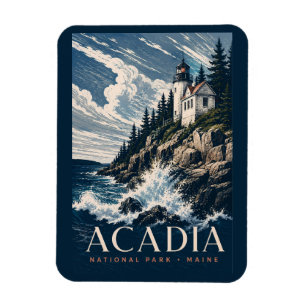 Íman Parque Nacional Acadia Maine Viagem em Xilogravura