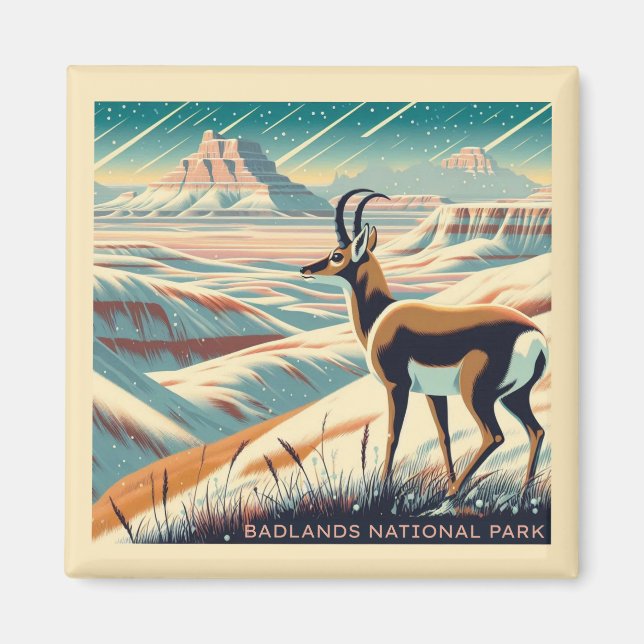 Íman Parque Nacional Badlands Winter Souvenir Gift (Frente)