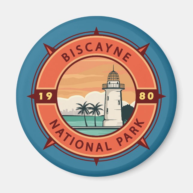 Íman Parque Nacional Biscayne Retro Compass Emblem (Frente)