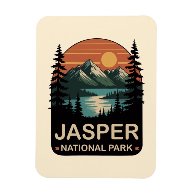 Íman Parque Nacional Jasper Design de Montanha Vintage (Vertical)