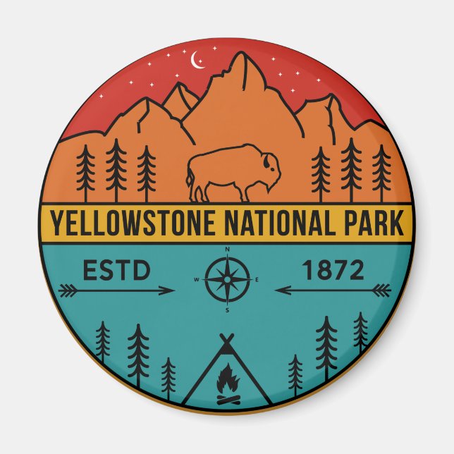 Íman Parque Nacional Yellowstone Retro Wyoming EUA Biso (Frente)