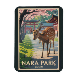 Íman Parque Nara Japão Ilustração Arte de Viagem Retro