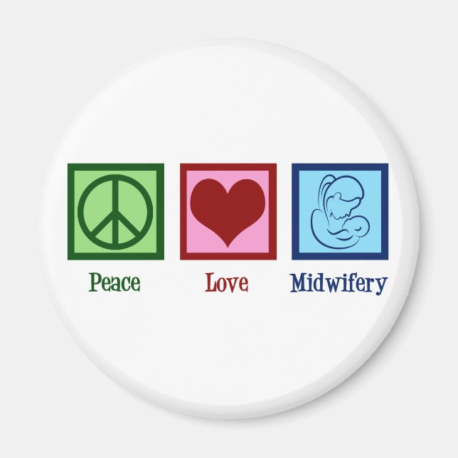 Íman Parteira Cute de Midwifery Peace Love (Frente)