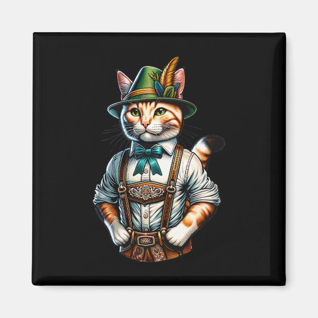 Íman Partido de outubro Cat Funny Alemão Lederhosen da  (Frente)