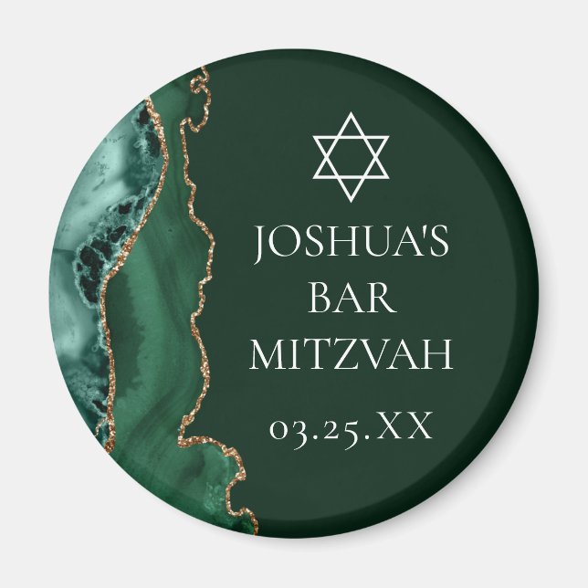 Íman Partido Mitzvah, Bar de Agate Dourado Verde Escuro (Frente)