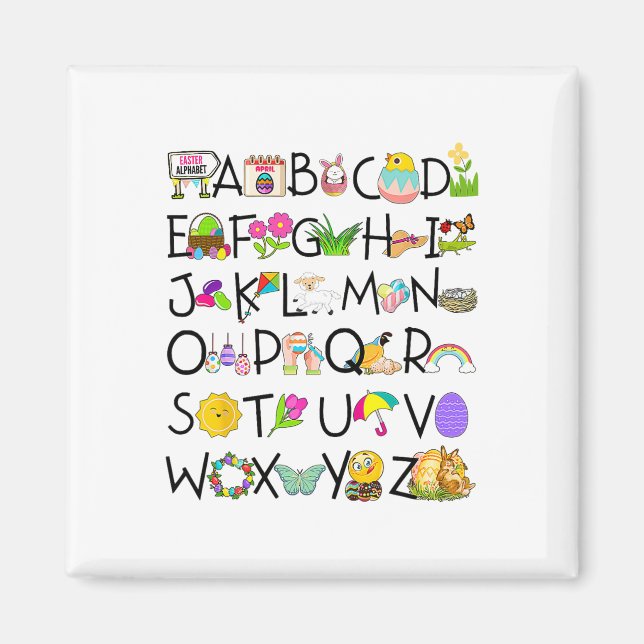Íman Páscoa Cute Alphabet Funny Day Abc Alphabet Egr Ra (Frente)
