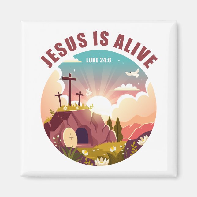 Íman Páscoa de Páscoa Cristã Jesus Vazio Túmulo e Cruz (Frente)