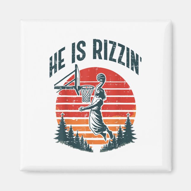 Íman Páscoa Ele É Rizzin Retro Basbol Homens Religiosos (Frente)