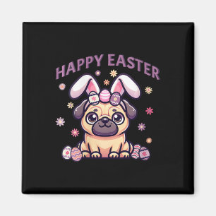 Íman Páscoa Pug Vestindo Coelhinhos Orelhas Felz pascoa