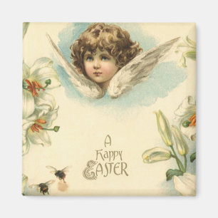 Íman Páscoa Vintage, Flores de Lírio Vitorianas e Anjo