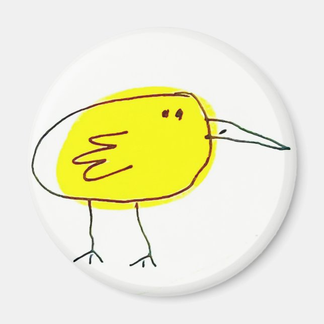 Íman Passarinho Amarelo Divertido Doodle  (Frente)