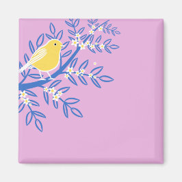 Íman Pássaro Amarelo Ilustrado em um Fundo Rosa