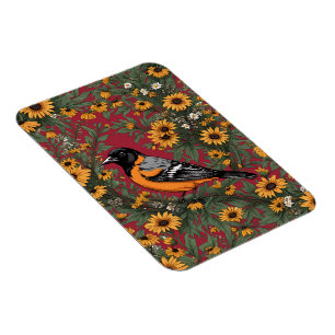 Íman Pássaro Baltimore Oriole e Flores Black Eyed Susan