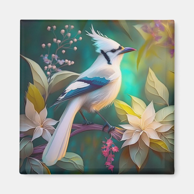 Íman Pássaro Branca de Teal Wing Jay Fantasy (Frente)