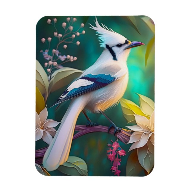 Íman Pássaro Branca de Teal Wing Jay Fantasy (Vertical)
