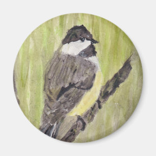 Íman Pássaro Chickadee de casaco preto - pintura acrí