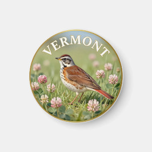 Íman Pássaro do Estado de Vermont Hermit Thrush & Trevo