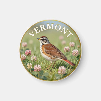 Íman Pássaro do Estado de Vermont Hermit Thrush & Trevo