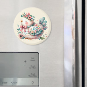 Íman Pássaro Folclórico Floral com Charme Boho Pastel