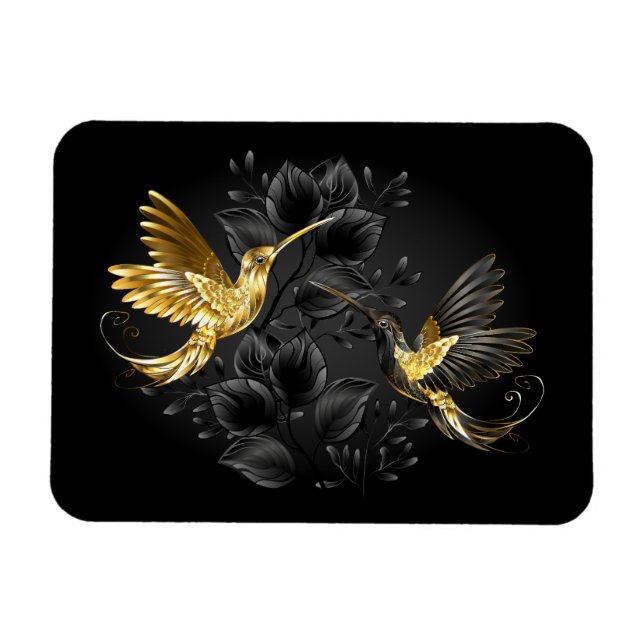 Íman Pássaro Humino Negro e Dourado (Horizontal)