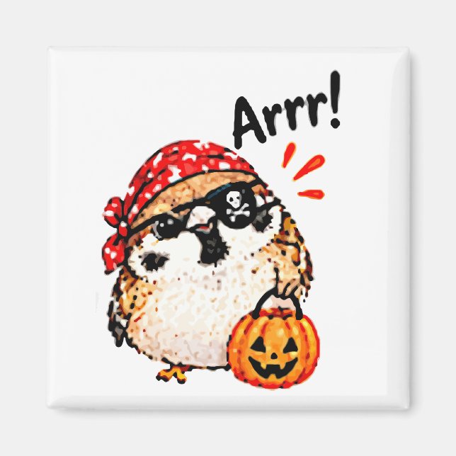 Íman Pássaro Pardal Chibi Fofo Pirata do Halloween Dive (Frente)