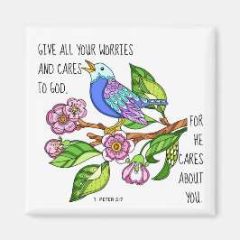 Íman Pássaro pintado, verso de 1 Peter 5:7