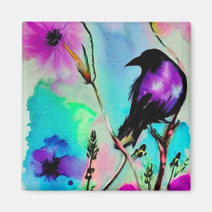 Íman Pássaro Roxo e Preto aquarela