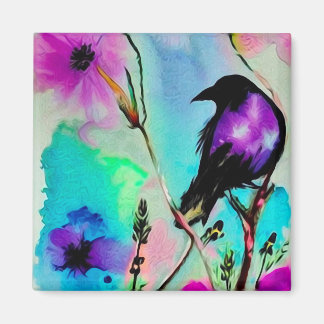 Íman Pássaro Roxo e Preto Aquarela