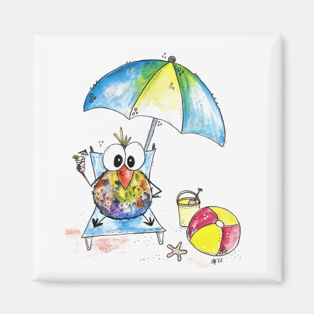 Íman Pássaro Whimsical na Praia (Frente)