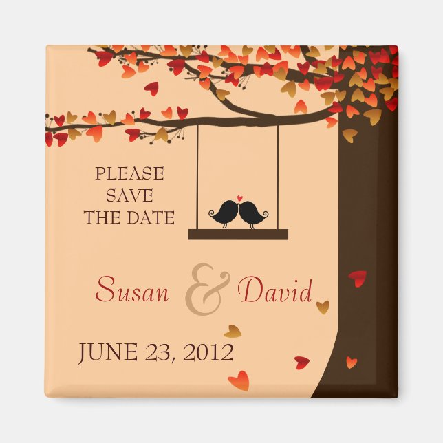 Íman Pássaros Adorados Caindo Corações Carvalho Favor d (Frente)