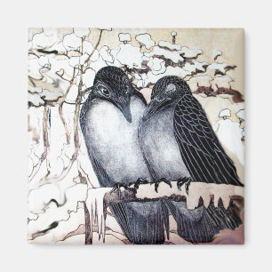 Íman PÁSSAROS do AMOR do INVERNO no branco do preto da