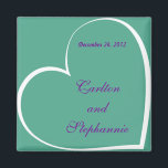 Íman Pássaros do Amor, Teal/Purple Wedding Magnet<br><div class="desc">Os ímãs personalizados quadrados de 2"x2" são impressos em alta qualidade e com cores vibrantes. Perfeito para anúncios de bebês, lembretes salvas da data, presentes para familiares e amigos, ou até mesmo anúncios de promocional de excelente para qualquer empresa. Coloque-os na geladeira, armário de arquivos, lavadora de louça ou sua...</div>