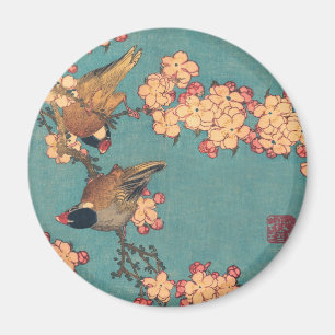 Íman Pássaros e Flores Arte Japonesa Floral Rosa